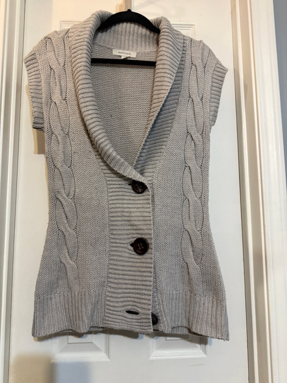 Merona Light Gray Cable Knit Shawl Collar Cardigan Vest